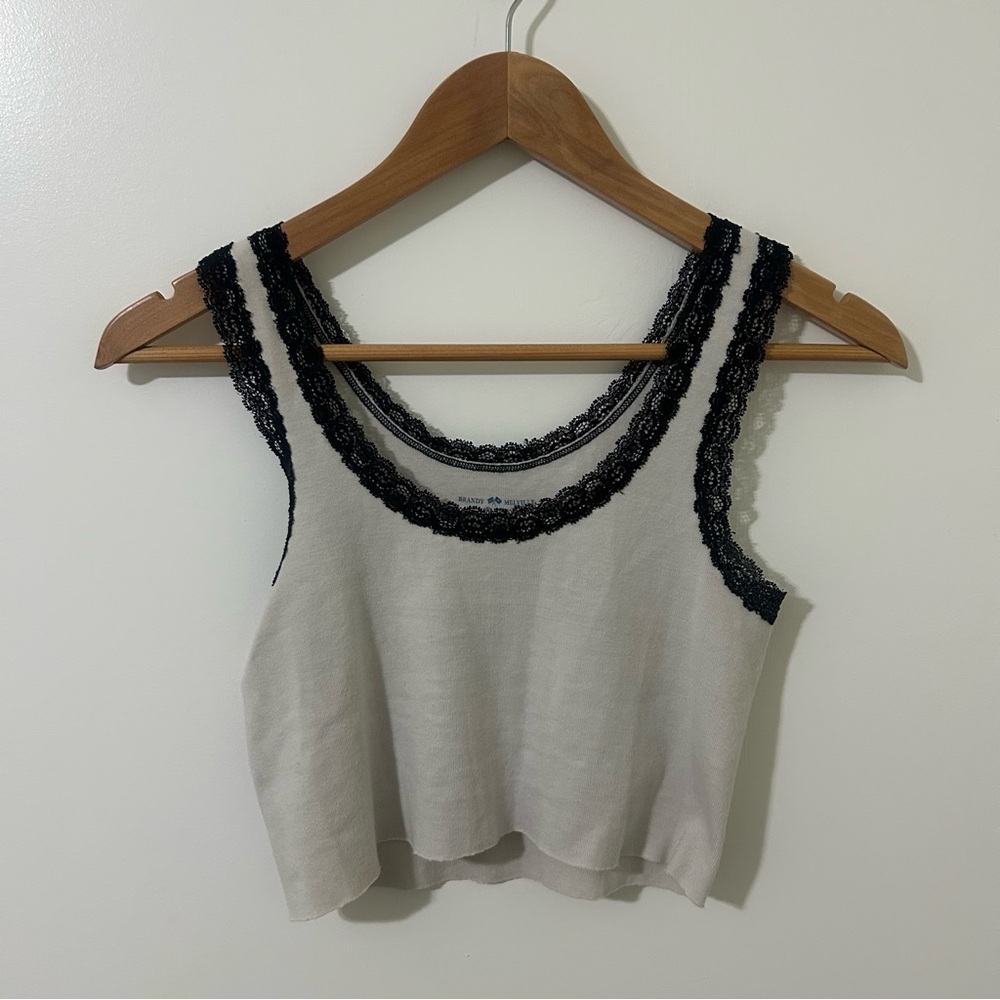 Brandy Melville White and Black Lace Tank Top